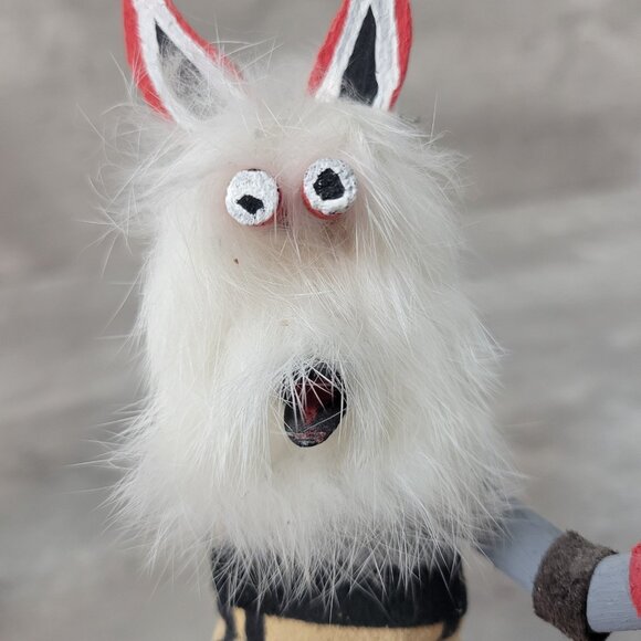 Native American Kachina Wooden Doll Badger Wolf Signed J Lapaha Handmade - Picture 3 of 12